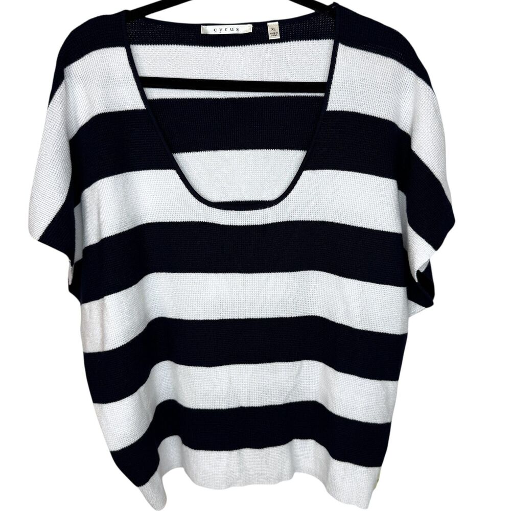 NWT Cyrus Navy & White Striped Dolman Sleeve Sweater - Relaxed Fit - Size XL